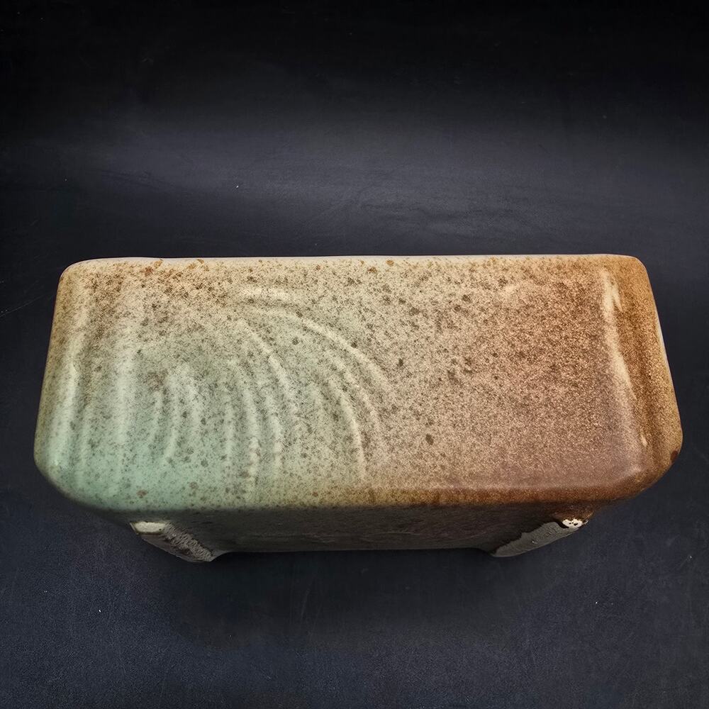McCoy Rustic Pinecone Soap Dish Planter Brown Green Aqua Vintage USA